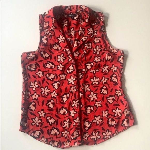 WHO WHAT WEAR Top Sleeveless Button-Down Red/Black/White Size M - Picture 1 of 8